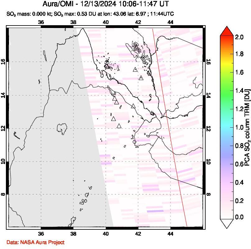 A sulfur dioxide image over Afar and southern Red Sea on Dec 13, 2024.