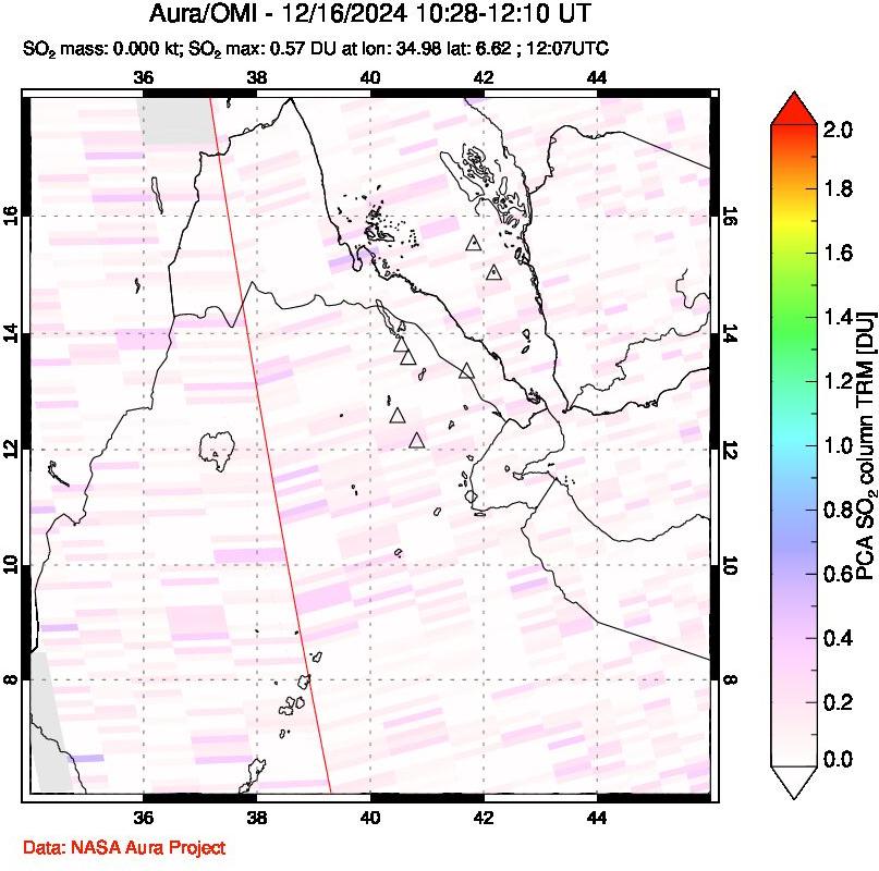 A sulfur dioxide image over Afar and southern Red Sea on Dec 16, 2024.