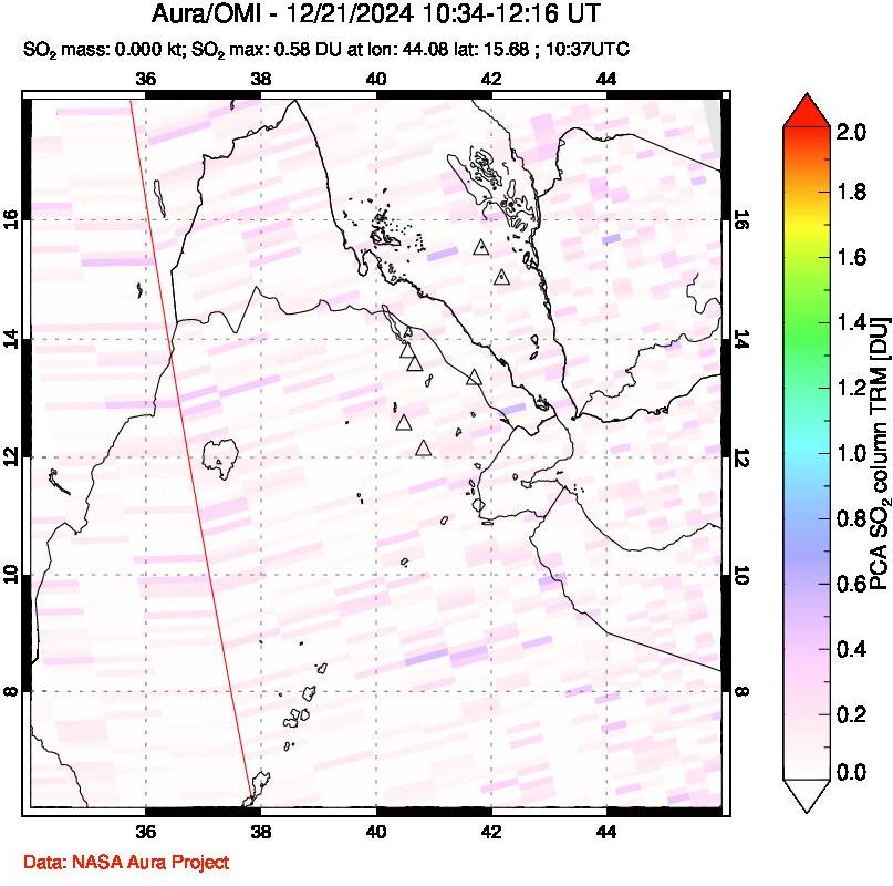 A sulfur dioxide image over Afar and southern Red Sea on Dec 21, 2024.