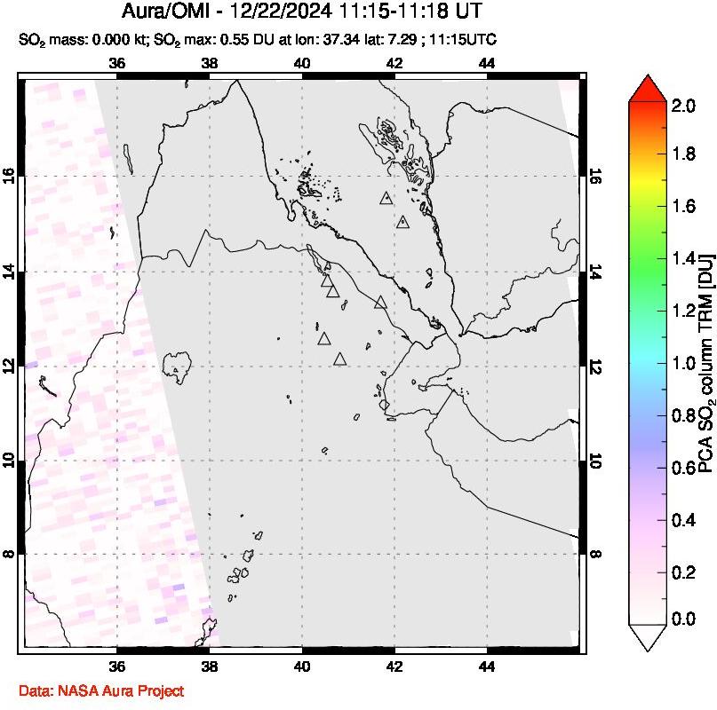 A sulfur dioxide image over Afar and southern Red Sea on Dec 22, 2024.