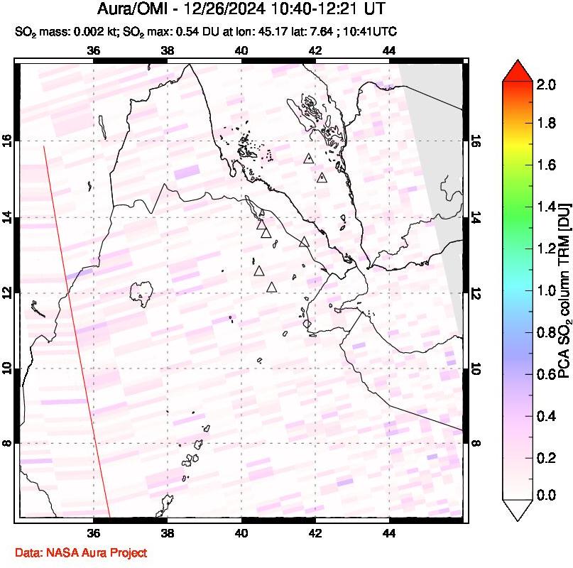 A sulfur dioxide image over Afar and southern Red Sea on Dec 26, 2024.