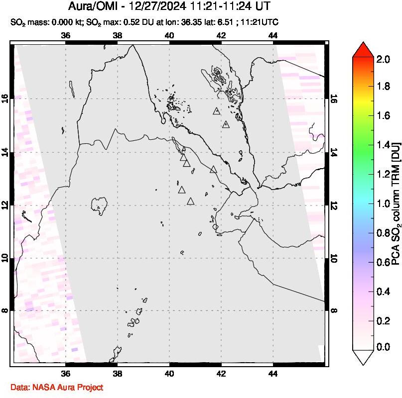 A sulfur dioxide image over Afar and southern Red Sea on Dec 27, 2024.