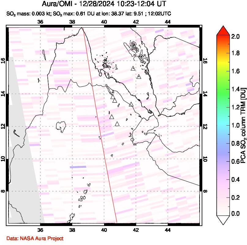 A sulfur dioxide image over Afar and southern Red Sea on Dec 28, 2024.