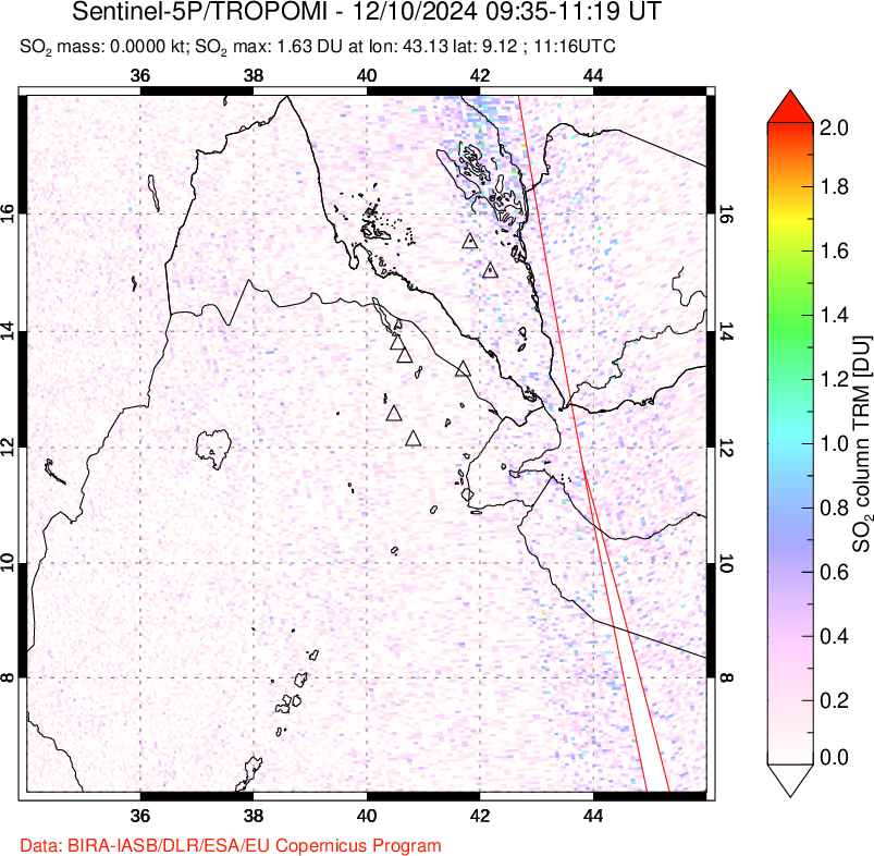 A sulfur dioxide image over Afar and southern Red Sea on Dec 10, 2024.