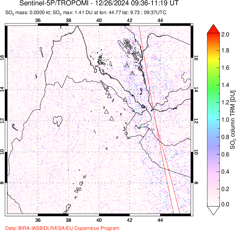 A sulfur dioxide image over Afar and southern Red Sea on Dec 26, 2024.