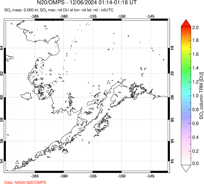 A sulfur dioxide image over Alaska, USA on Dec 06, 2024.