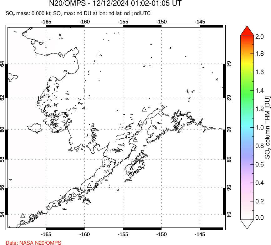 A sulfur dioxide image over Alaska, USA on Dec 12, 2024.