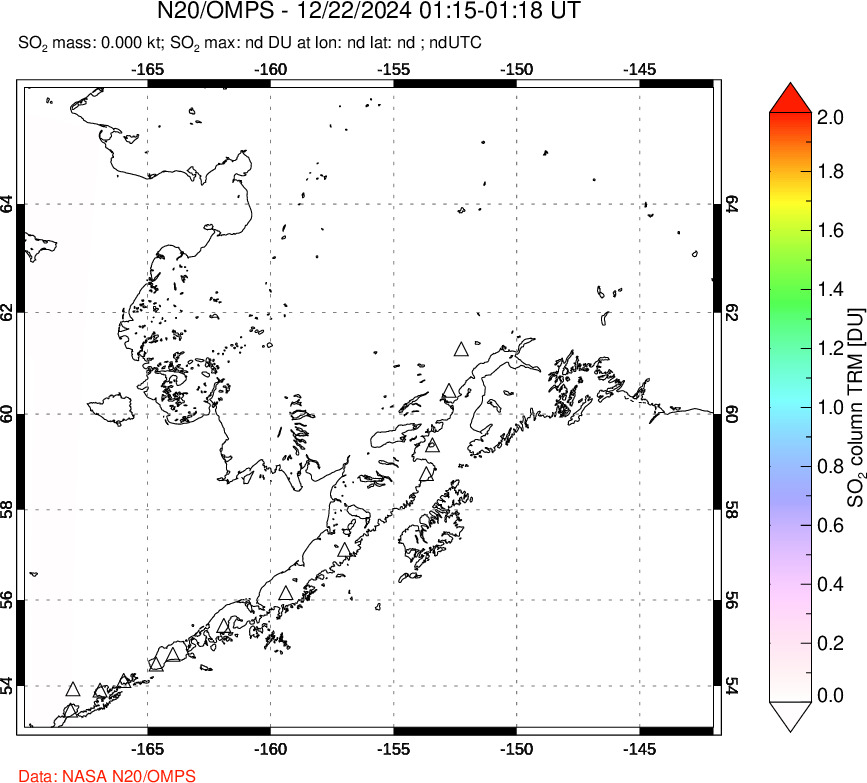 A sulfur dioxide image over Alaska, USA on Dec 22, 2024.