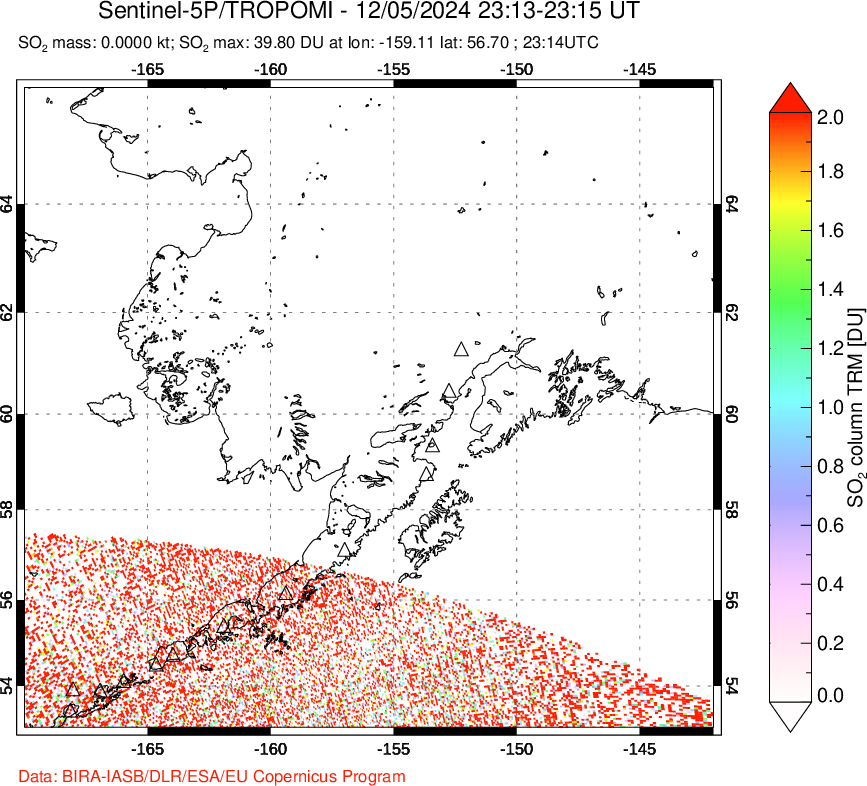 A sulfur dioxide image over Alaska, USA on Dec 05, 2024.