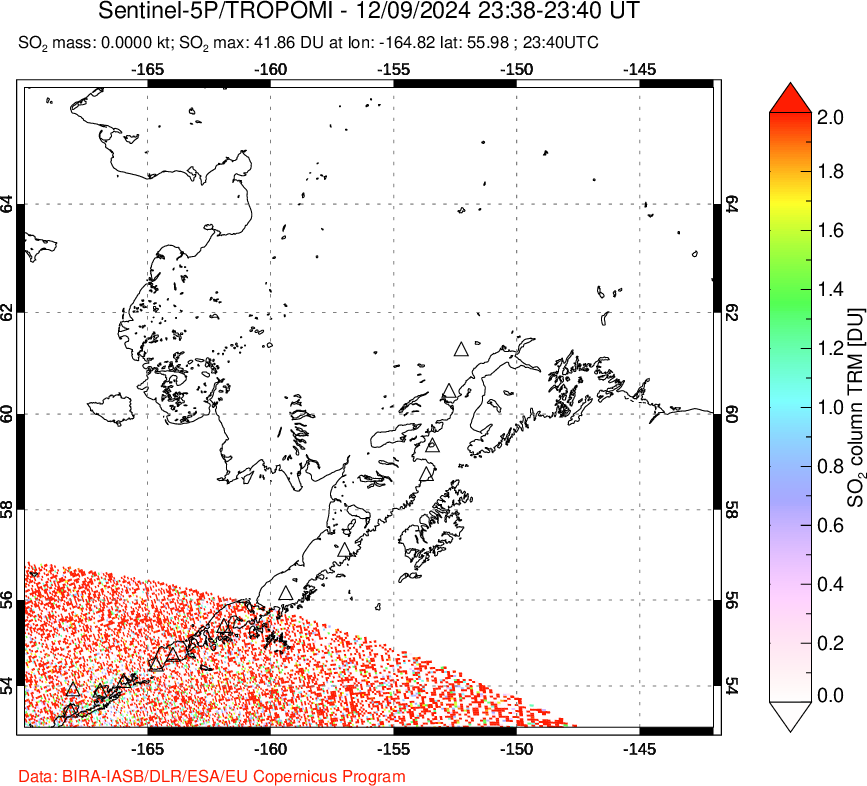 A sulfur dioxide image over Alaska, USA on Dec 09, 2024.