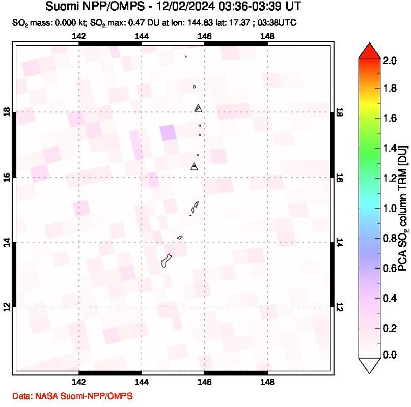 A sulfur dioxide image over Anatahan, Mariana Islands on Dec 02, 2024.