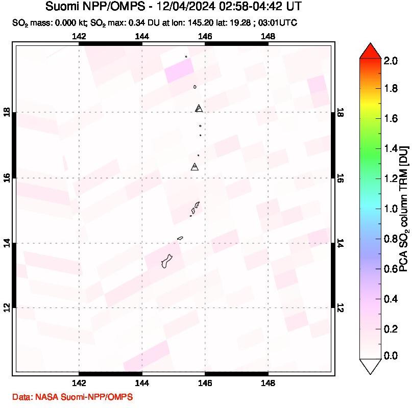 A sulfur dioxide image over Anatahan, Mariana Islands on Dec 04, 2024.