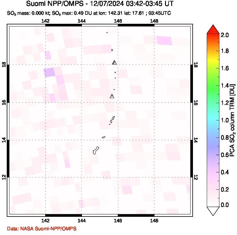 A sulfur dioxide image over Anatahan, Mariana Islands on Dec 07, 2024.