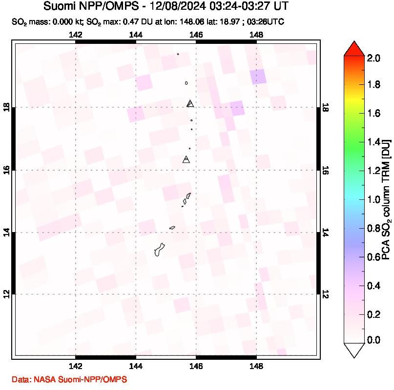 A sulfur dioxide image over Anatahan, Mariana Islands on Dec 08, 2024.