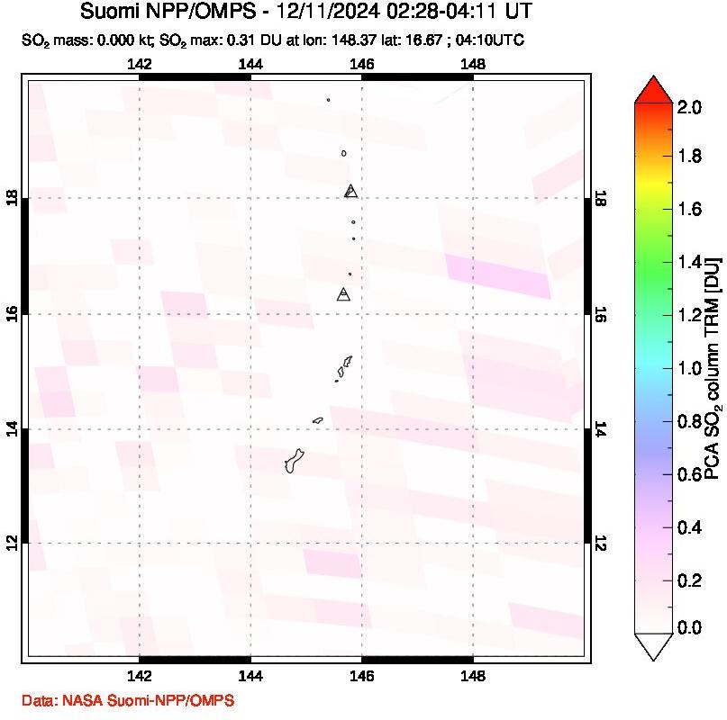 A sulfur dioxide image over Anatahan, Mariana Islands on Dec 11, 2024.