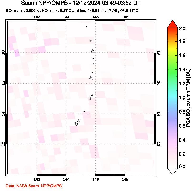 A sulfur dioxide image over Anatahan, Mariana Islands on Dec 12, 2024.