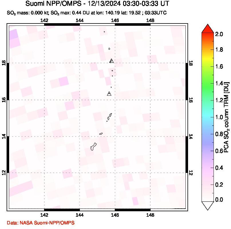 A sulfur dioxide image over Anatahan, Mariana Islands on Dec 13, 2024.