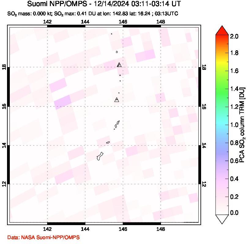 A sulfur dioxide image over Anatahan, Mariana Islands on Dec 14, 2024.