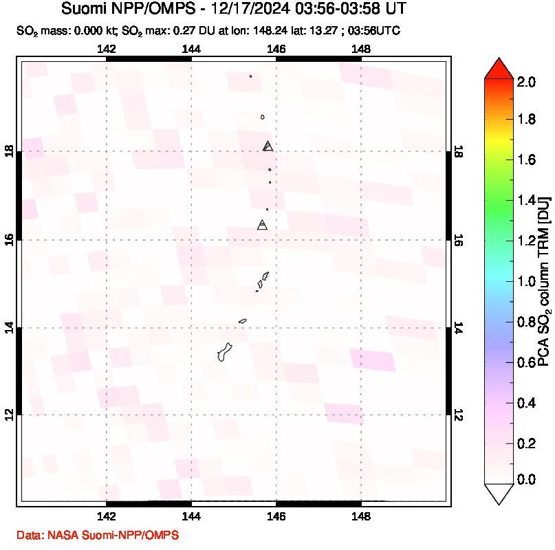 A sulfur dioxide image over Anatahan, Mariana Islands on Dec 17, 2024.