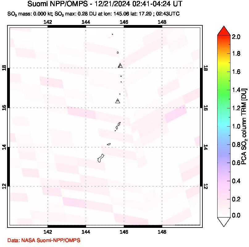 A sulfur dioxide image over Anatahan, Mariana Islands on Dec 21, 2024.