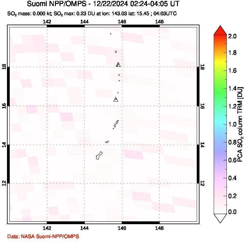 A sulfur dioxide image over Anatahan, Mariana Islands on Dec 22, 2024.