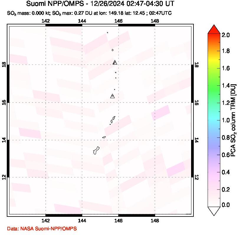 A sulfur dioxide image over Anatahan, Mariana Islands on Dec 26, 2024.