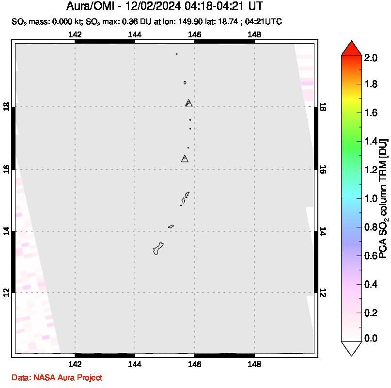 A sulfur dioxide image over Anatahan, Mariana Islands on Dec 02, 2024.