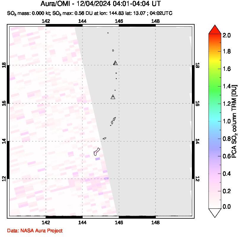 A sulfur dioxide image over Anatahan, Mariana Islands on Dec 04, 2024.