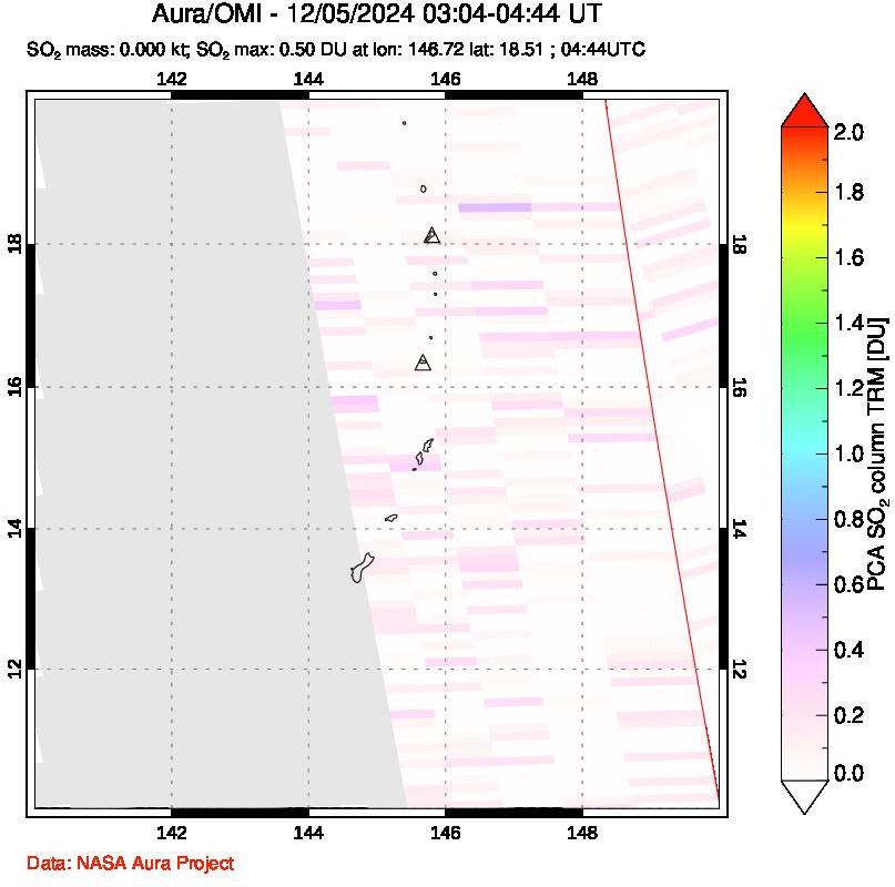 A sulfur dioxide image over Anatahan, Mariana Islands on Dec 05, 2024.