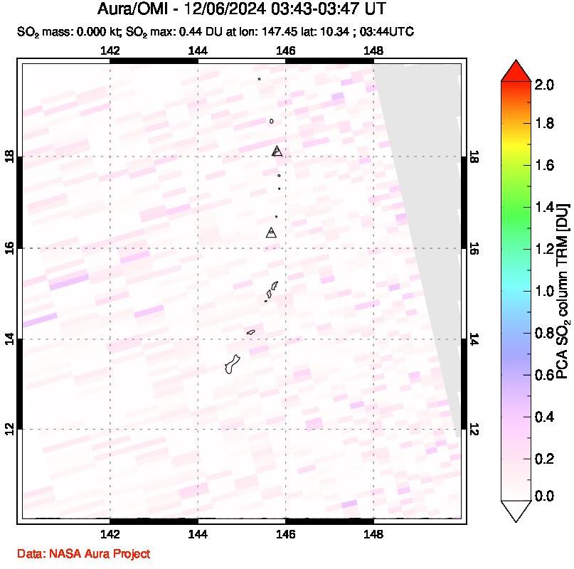 A sulfur dioxide image over Anatahan, Mariana Islands on Dec 06, 2024.