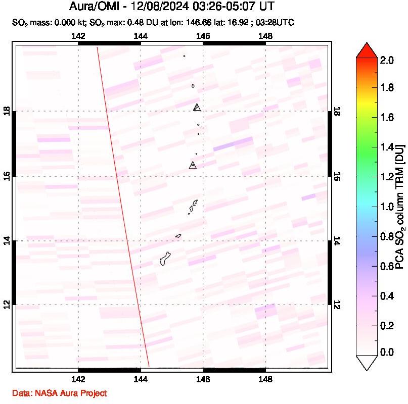 A sulfur dioxide image over Anatahan, Mariana Islands on Dec 08, 2024.