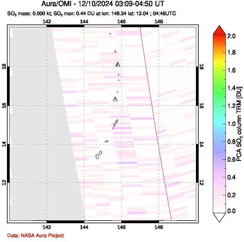 A sulfur dioxide image over Anatahan, Mariana Islands on Dec 10, 2024.