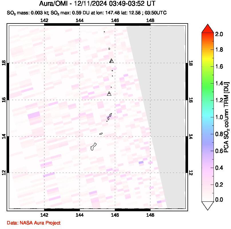 A sulfur dioxide image over Anatahan, Mariana Islands on Dec 11, 2024.