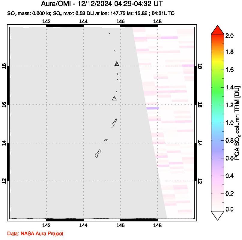 A sulfur dioxide image over Anatahan, Mariana Islands on Dec 12, 2024.