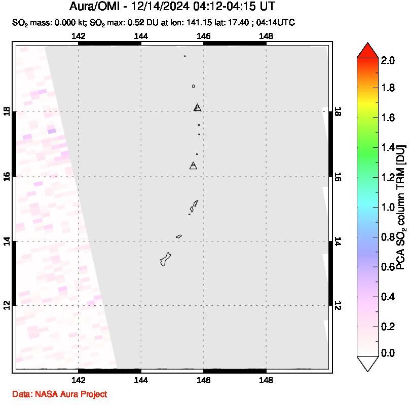 A sulfur dioxide image over Anatahan, Mariana Islands on Dec 14, 2024.