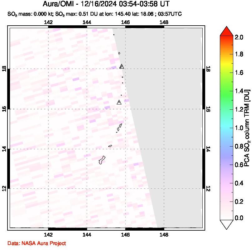 A sulfur dioxide image over Anatahan, Mariana Islands on Dec 16, 2024.