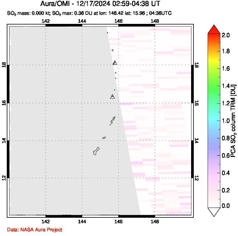 A sulfur dioxide image over Anatahan, Mariana Islands on Dec 17, 2024.