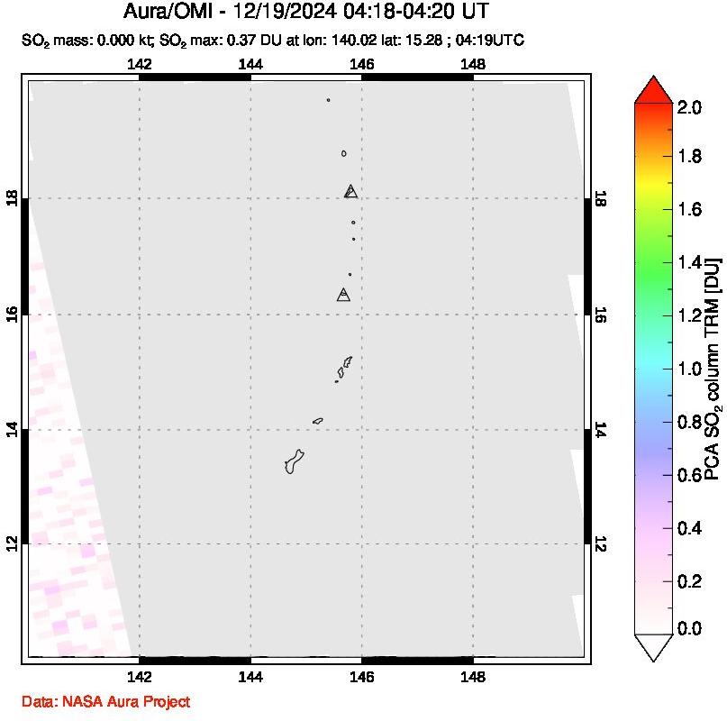 A sulfur dioxide image over Anatahan, Mariana Islands on Dec 19, 2024.