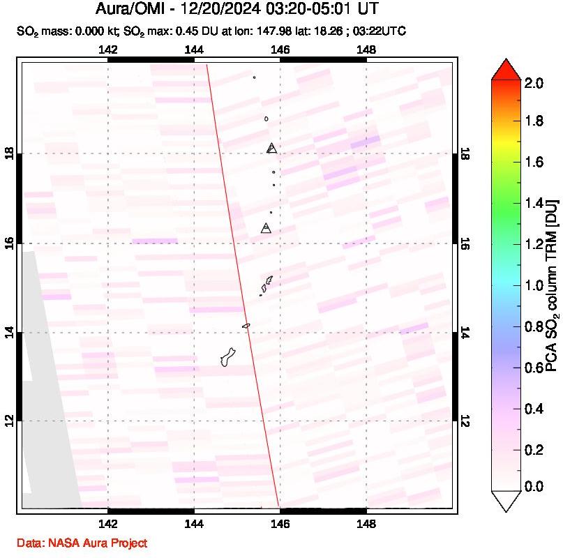 A sulfur dioxide image over Anatahan, Mariana Islands on Dec 20, 2024.