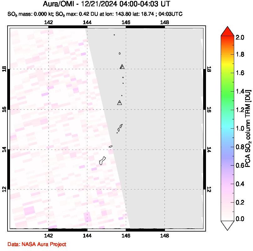 A sulfur dioxide image over Anatahan, Mariana Islands on Dec 21, 2024.