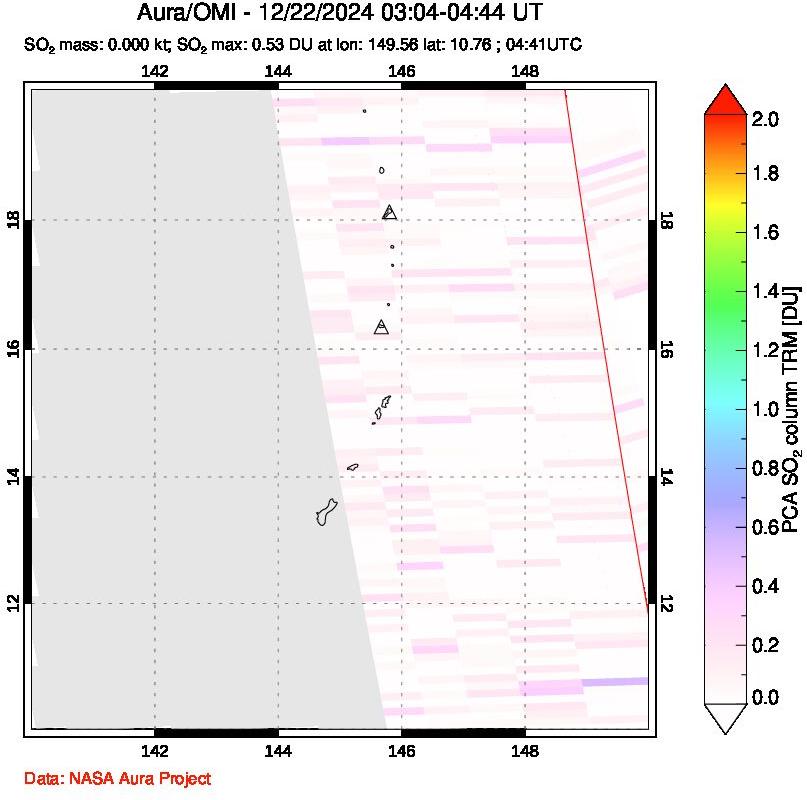 A sulfur dioxide image over Anatahan, Mariana Islands on Dec 22, 2024.