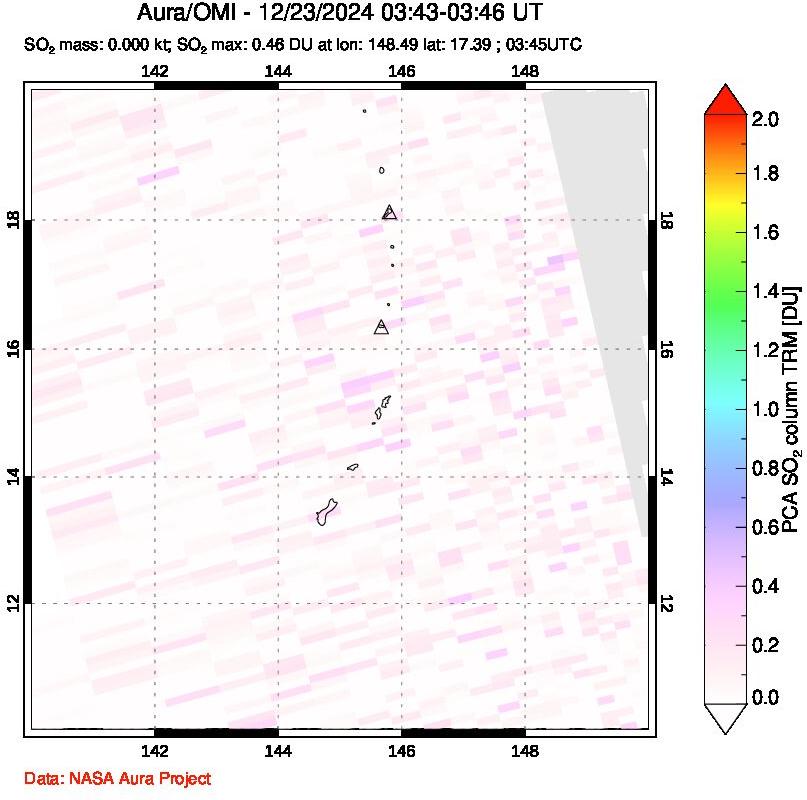 A sulfur dioxide image over Anatahan, Mariana Islands on Dec 23, 2024.