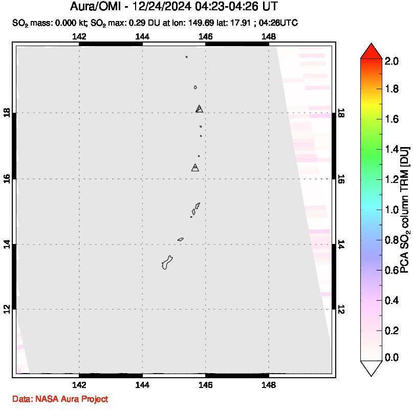 A sulfur dioxide image over Anatahan, Mariana Islands on Dec 24, 2024.