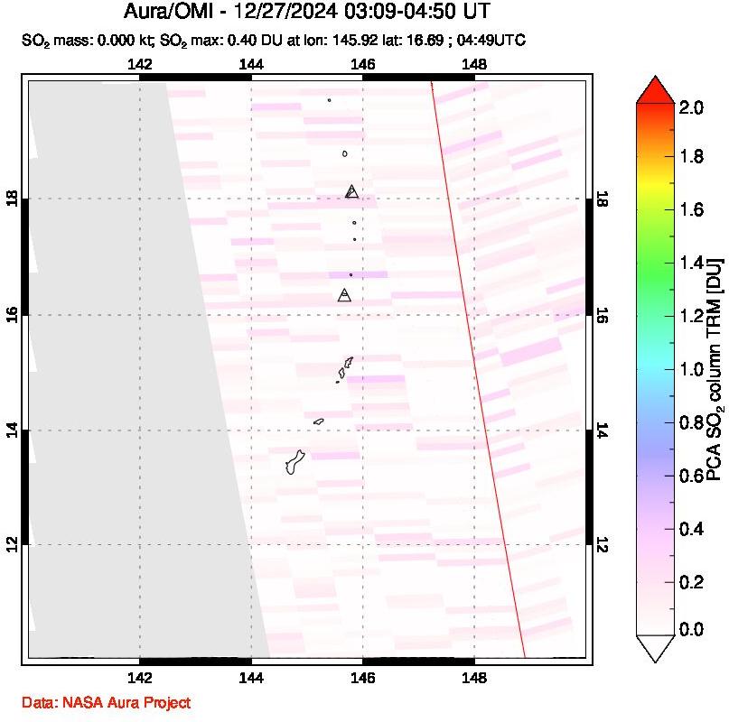 A sulfur dioxide image over Anatahan, Mariana Islands on Dec 27, 2024.