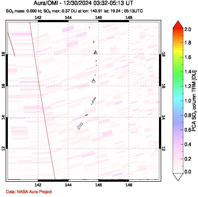 A sulfur dioxide image over Anatahan, Mariana Islands on Dec 30, 2024.