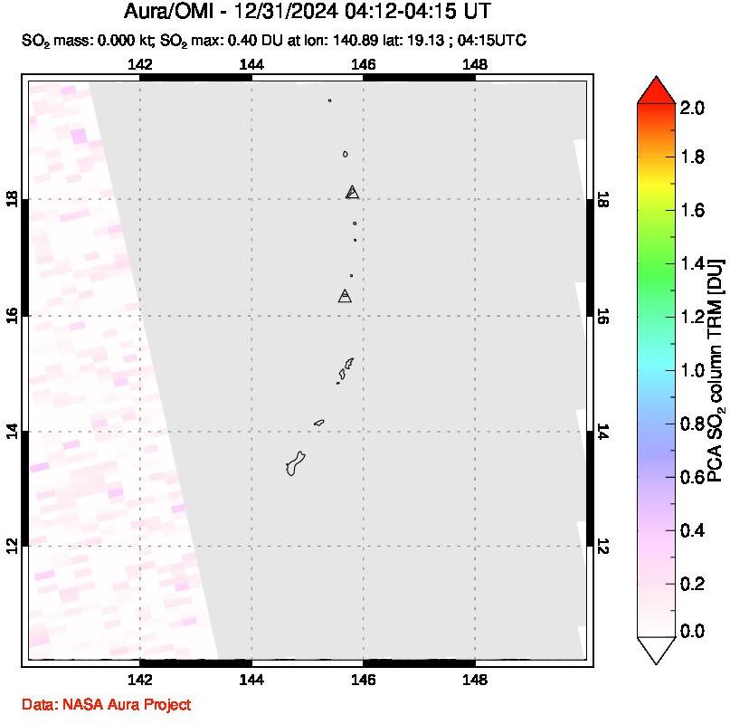 A sulfur dioxide image over Anatahan, Mariana Islands on Dec 31, 2024.