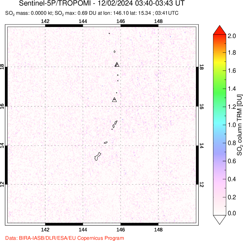 A sulfur dioxide image over Anatahan, Mariana Islands on Dec 02, 2024.