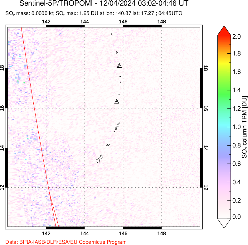 A sulfur dioxide image over Anatahan, Mariana Islands on Dec 04, 2024.