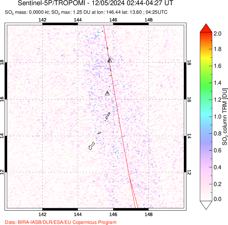 A sulfur dioxide image over Anatahan, Mariana Islands on Dec 05, 2024.