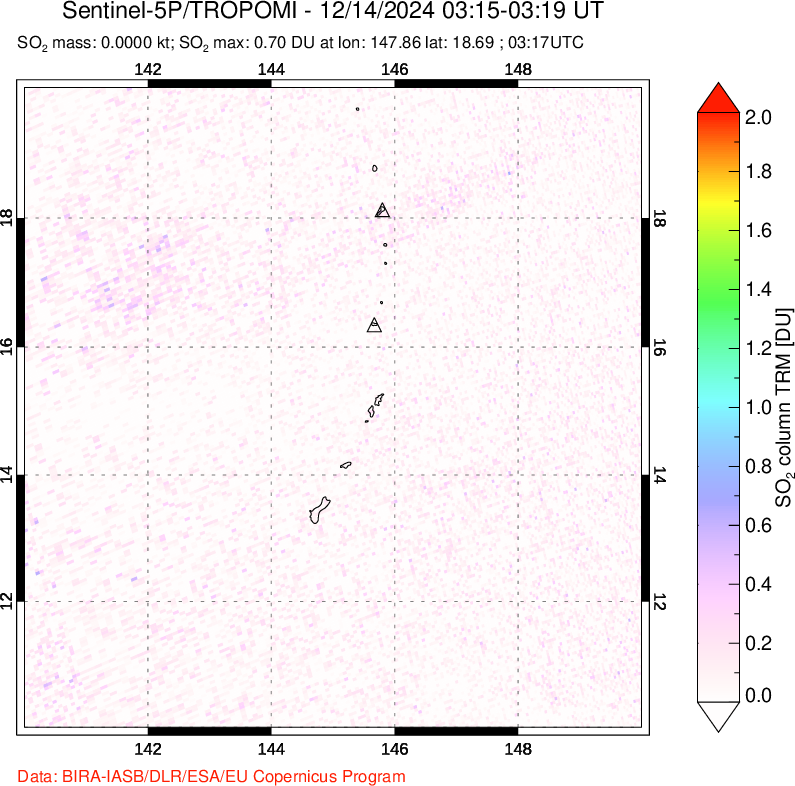 A sulfur dioxide image over Anatahan, Mariana Islands on Dec 14, 2024.